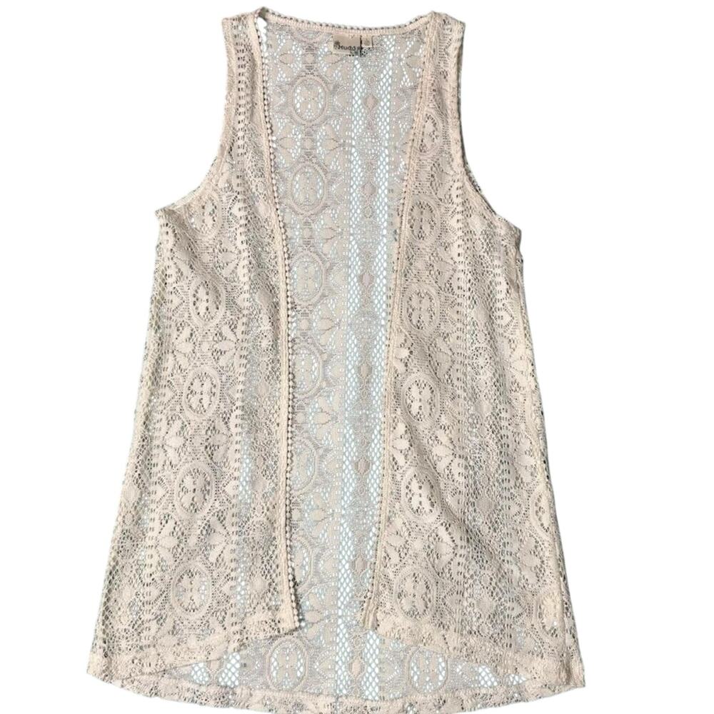 Mudd Ivory Crochet Open Cardigan XS/S Y2K Coquette Boho Lace - Picture 5 of 9